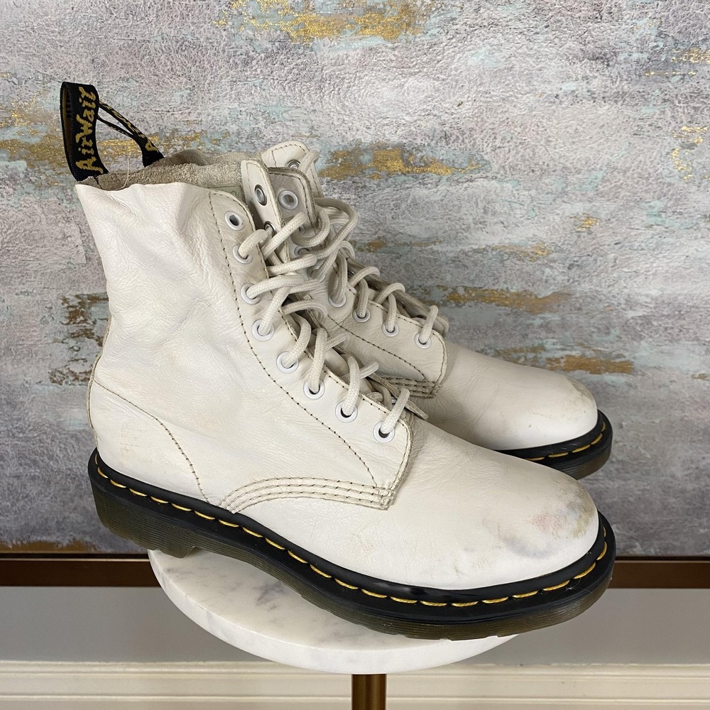 Dr. Martens 1460 Pascal Boots Womens Size 8 White Leather Combat Lace Up Ankle